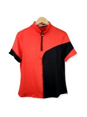 Vtg 80s Jamie Sadock Women Golf Polo Top M Athleisure Casual Colorful Preppy
